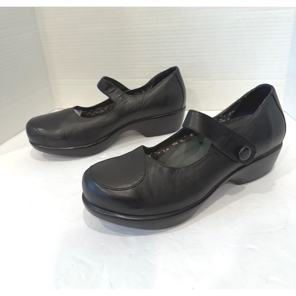 Dansko Carleigh Mary Jane Black Leather Wedge Pump Shoes Sz 8.5